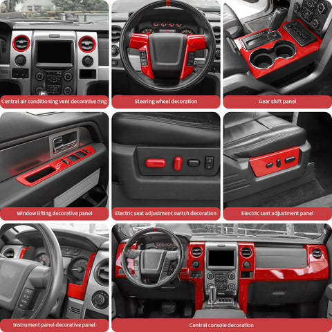 For 2009-2014 Ford F150 Raptor 40x Center Console And Car Door Trim Kit Red