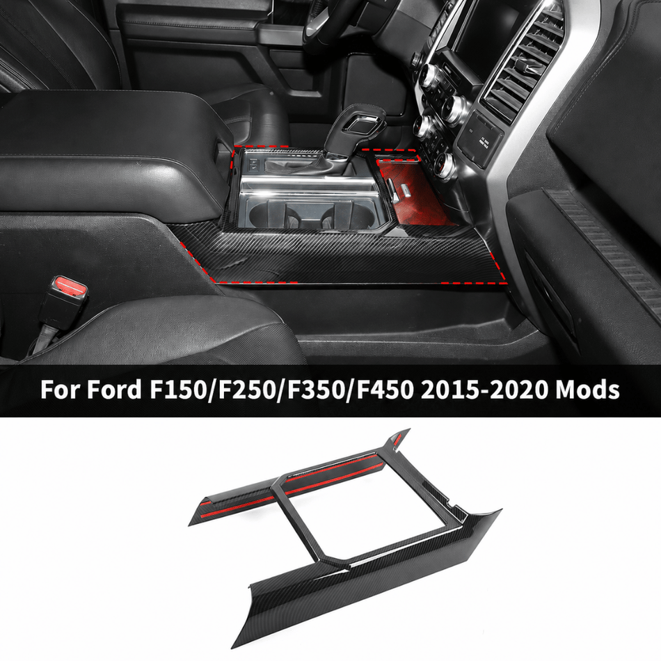 For Ford 2015-2020 F150 & 2017-2022 F250 F350 F450 Interior Center Console Gear Shift Panel Cup Holder Trim Cover (Fits center and column shifter models)