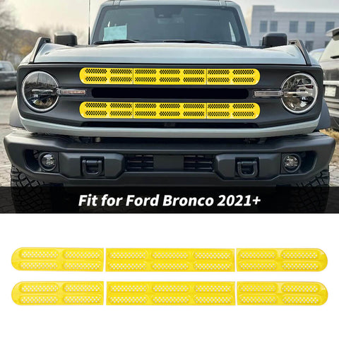 For 2021+ Ford Bronco Front Grille Grill Insert Net Trim Decor （Fits 7-slot Grille）