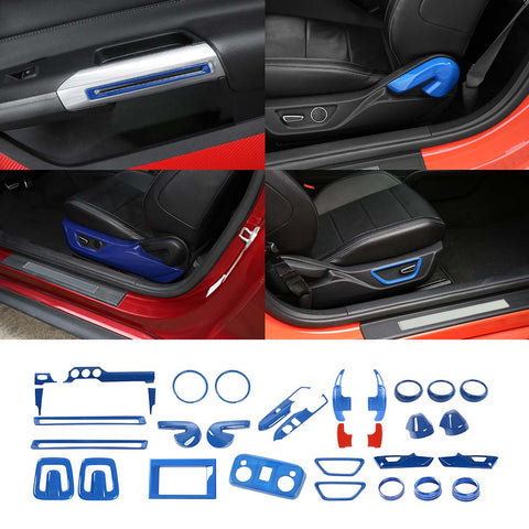 30 x Interior Full Set Decoration Cover Trim Kit For Ford Mustang 2015+ Blue Accessories | CheroCar