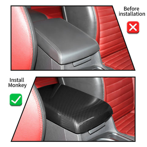 For 2009-2014 Dodge Challenger Central Armrest Box ABS Panel Cover Trim Carbon Fiber