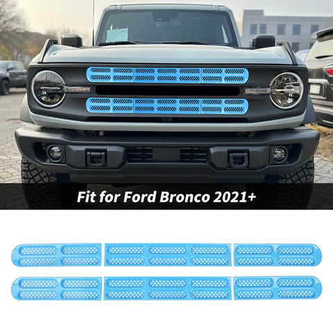 For 2021+ Ford Bronco Front Grille Grill Insert Net Trim Decor （Fits 7-slot Grille）