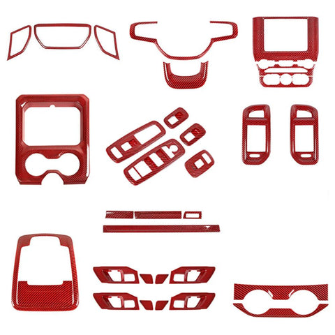 For 2018+ Dodge Ram Red Carbon Fiber 30 x Interior Decoration Kit Trim Cover