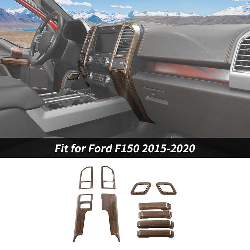 For 2015-2020 Ford F150 10 x Inner Center Console Trim & Door Handle Trim & Gear Headband Ring Wood Grain