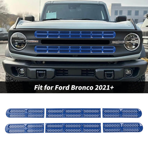 For 2021+ Ford Bronco Front Grille Grill Insert Net Trim Decor （Fits 7-slot Grille）