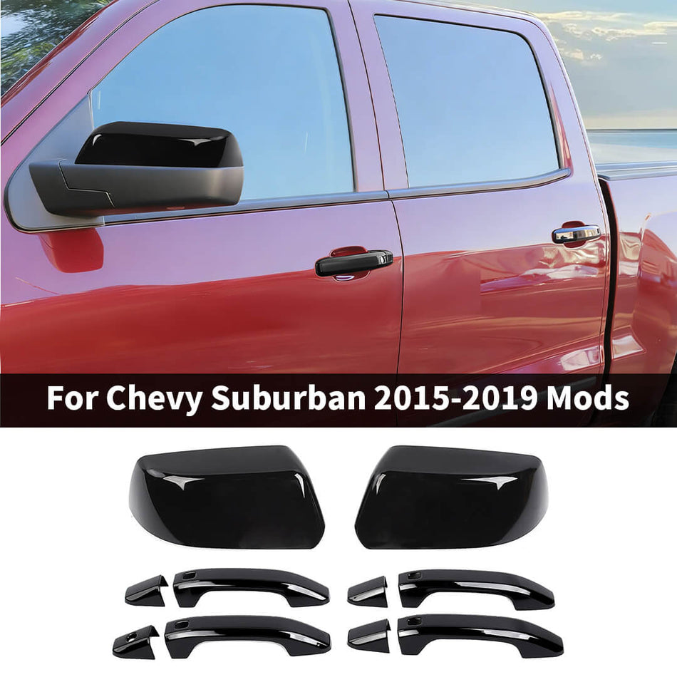 For 2015-2019 Chevy Suburban/Tahoe/GMC-YUKON Side Rearview Mirror Shell Cover Door Handle Trim Kit (6 pcs）