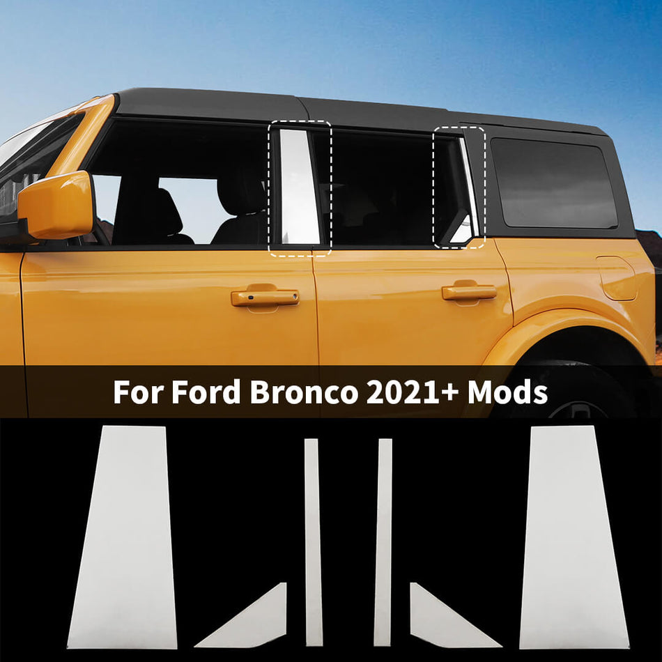 For 2021+ Ford Bronco 4 Door Version Exterior Car Window Pillar Post Trim Bezels Cover (6 pcs)