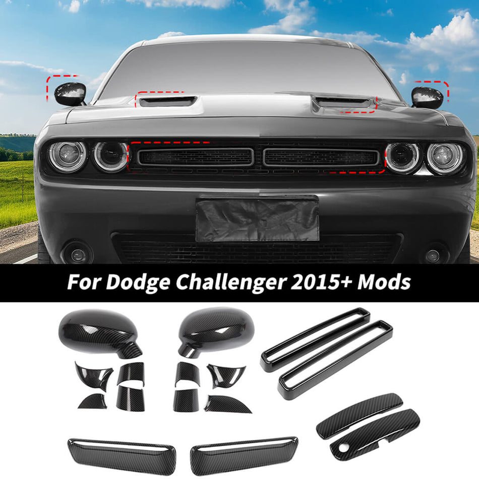 For 2015+ Dodge Challenger Exterior Rearview Mirror Door Trim Cover Kit (16 pcs)