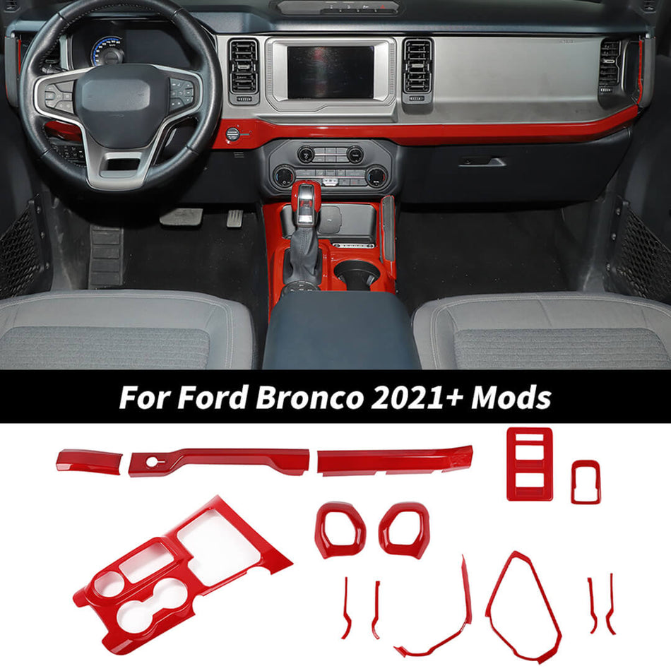For 2021+ Ford Bronco Interior Center Console Gear Shift Panel Dash Decor Cover Trim Strip Kit (14 pcs)