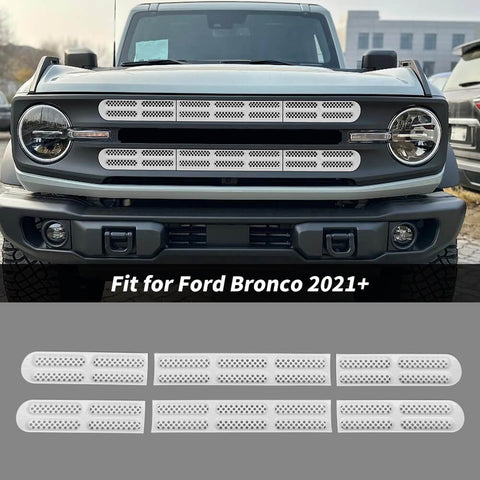 For 2021+ Ford Bronco Front Grille Grill Insert Net Trim Decor （Fits 7-slot Grille）
