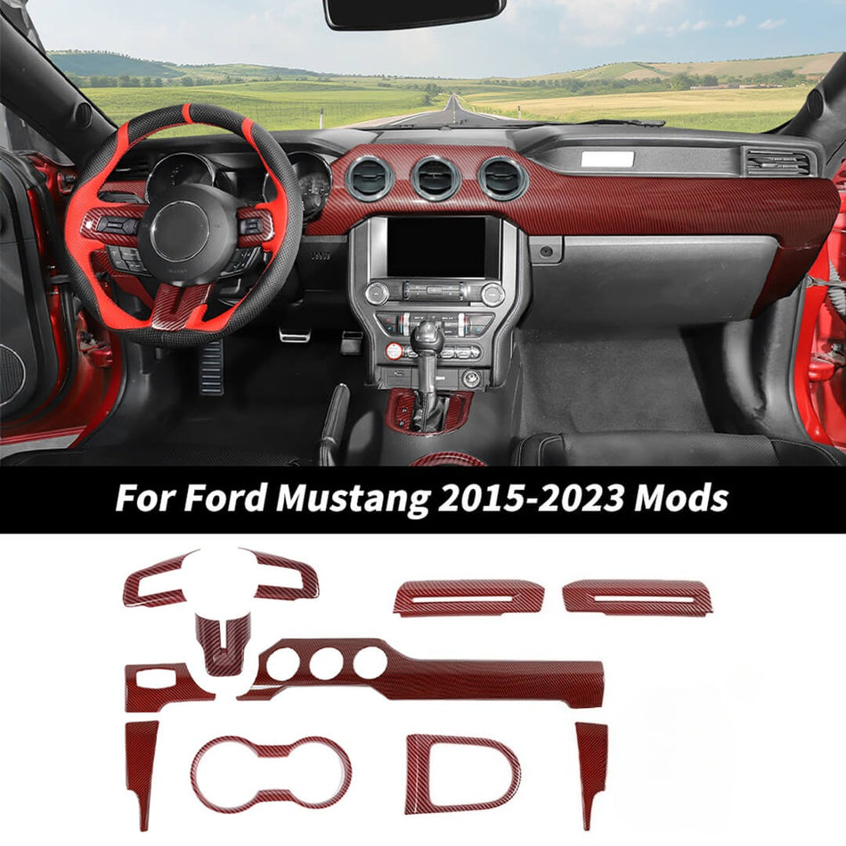 For 2015-2023 Ford Mustang Interior Center Console Trim Cover Kit (12 pcs)