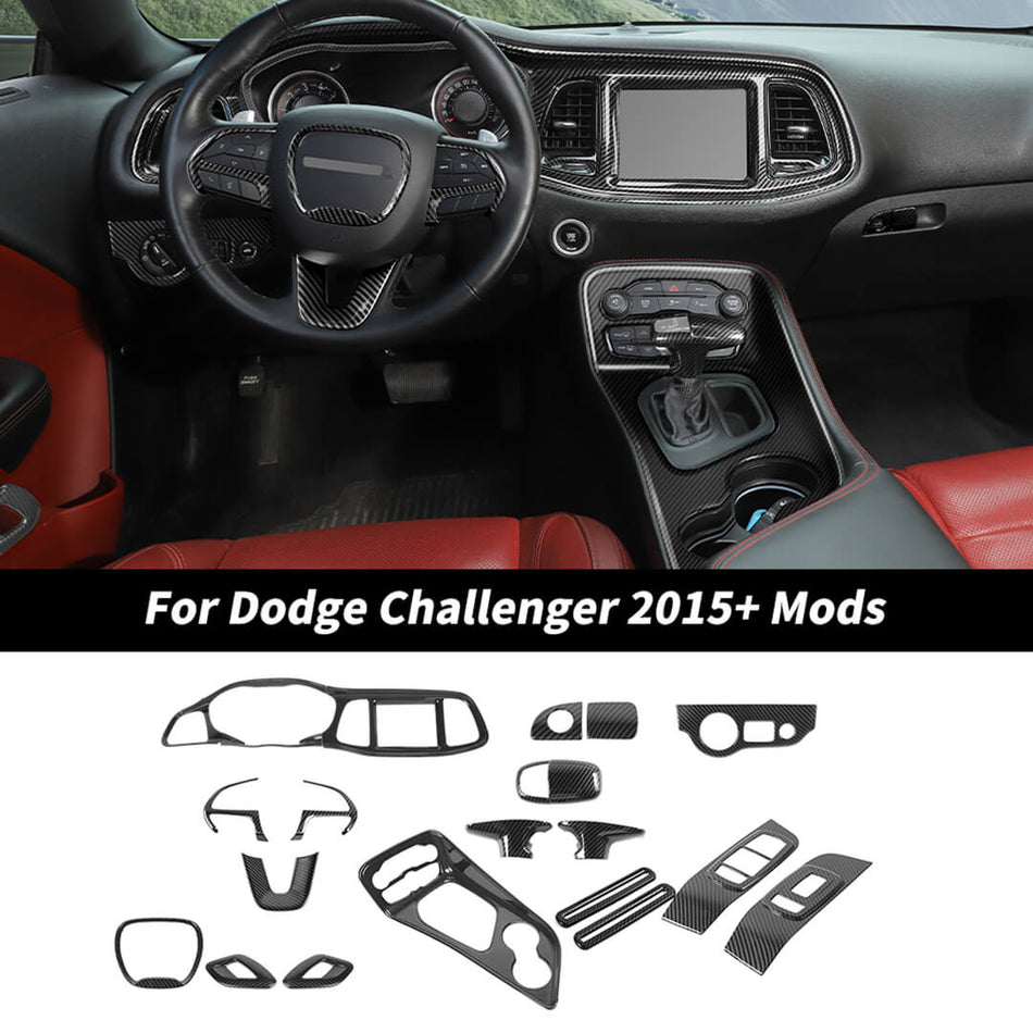 For 2015+ Dodge Challenger Interior Center Console Dash Cover Trim Kit (21 pcs)