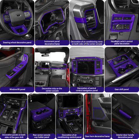For 2021+ Ford F150 31 x Inner Center Console & Car Door Cover Trim Kit 4 Door Purple
