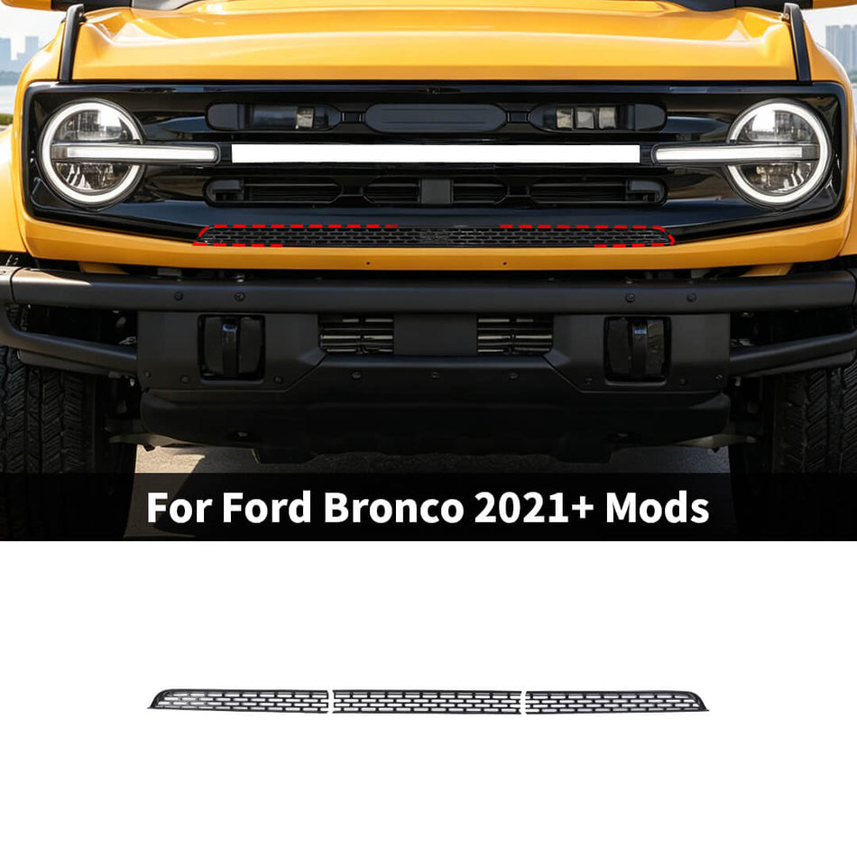 For 2021+ Ford Bronco Exterior Front Middle Inserts Grille Mesh Covers Trim (3 pcs)