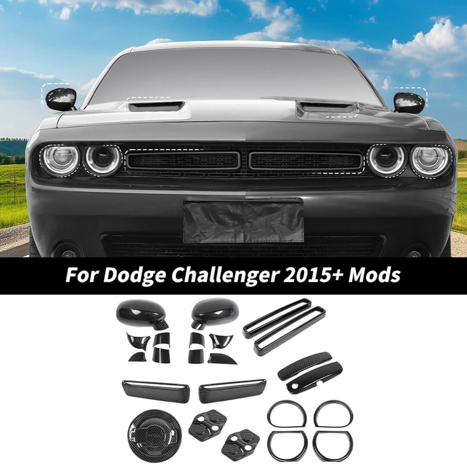 For 2015+ Dodge Challenger Exteior Rearview Mirror & Door Shell & Headlight Trim Cover Kit (23 pcs)
