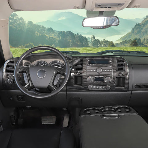 For 2007-2013 Chevy Silverado/GMC-SIERRA Interior Center Console Steering Wheel Cup Holder Trim Cover Kit