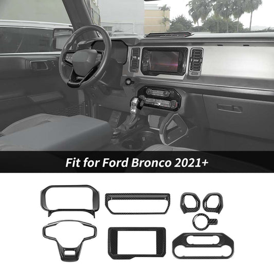 8 x Center Console Dash Trim Kit Cover For Ford Bronco 2021+ Carbon Fiber Accessories | CheroCar