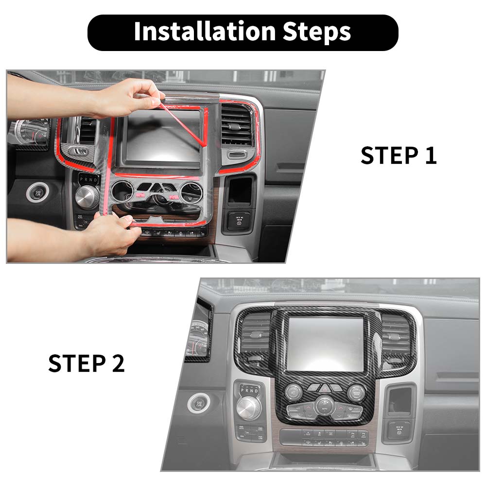 CheroCar Carbon Fiber Dash Trim – For Dodge RAM 1500 2010-2017 – Center Console Navigation Panel Set (2pcs)