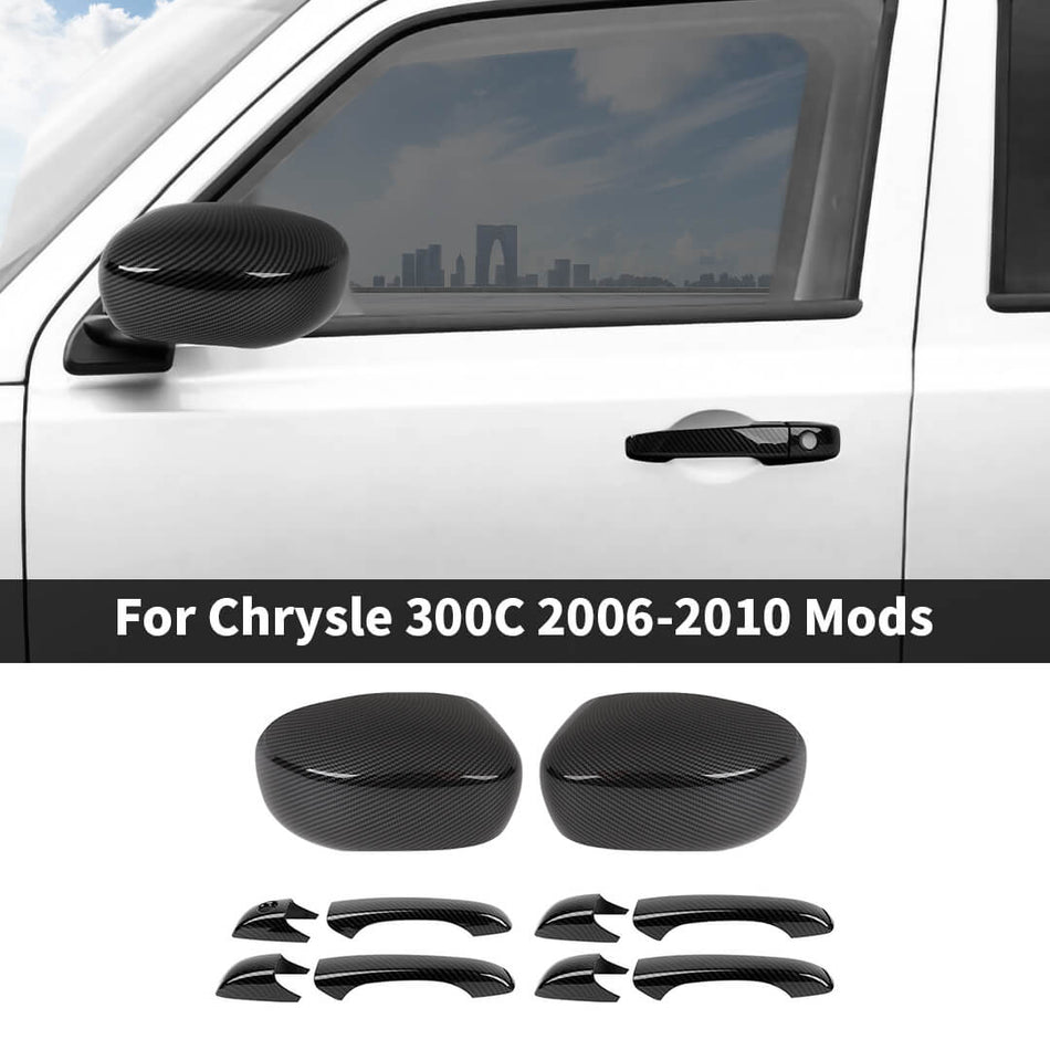For 2006-2010 Chrysler 300C Exterior Door Handle Side Mirror Rearview Trim Cover Kit
