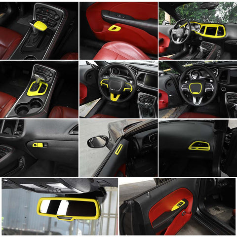 18 x Car Interior Decoration Trim Cover Kits For Dodge Challenger 2015+ Yellow Accessories | CheroCar