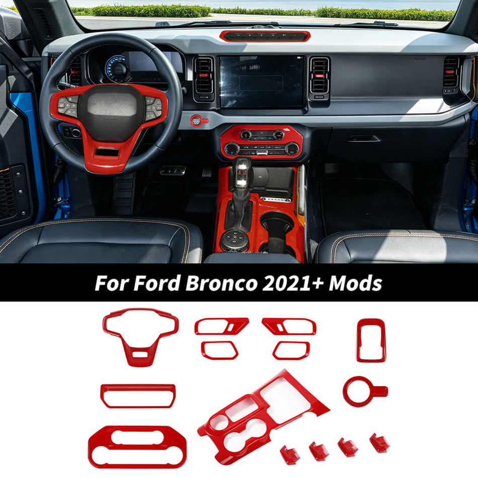 For 2021-2024 Ford Bronco Interior Center Console Dash Cover Trim Kit (14 pcs)