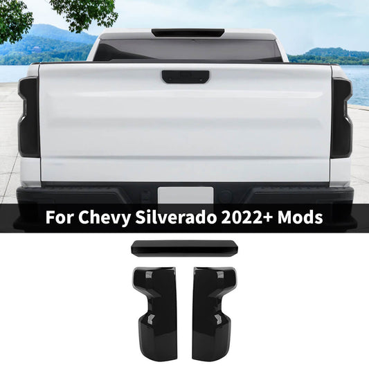 For 2022+ Chevy Silverado Smoked Black High Brake Light & Rear Taillight Lamp Trim Cover Kit