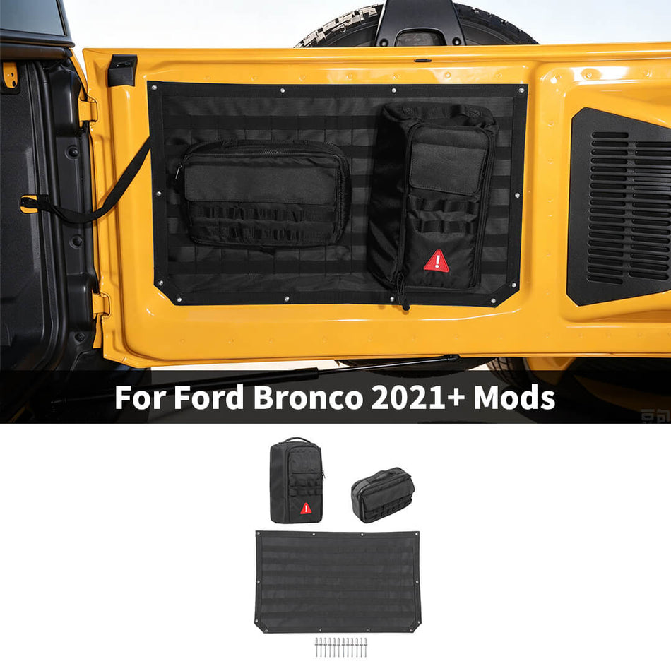 For 2021+ Ford Bronco Interior Rear Tailgate Cargo Tool Storage Bag Kit Accessories (3 pcs)