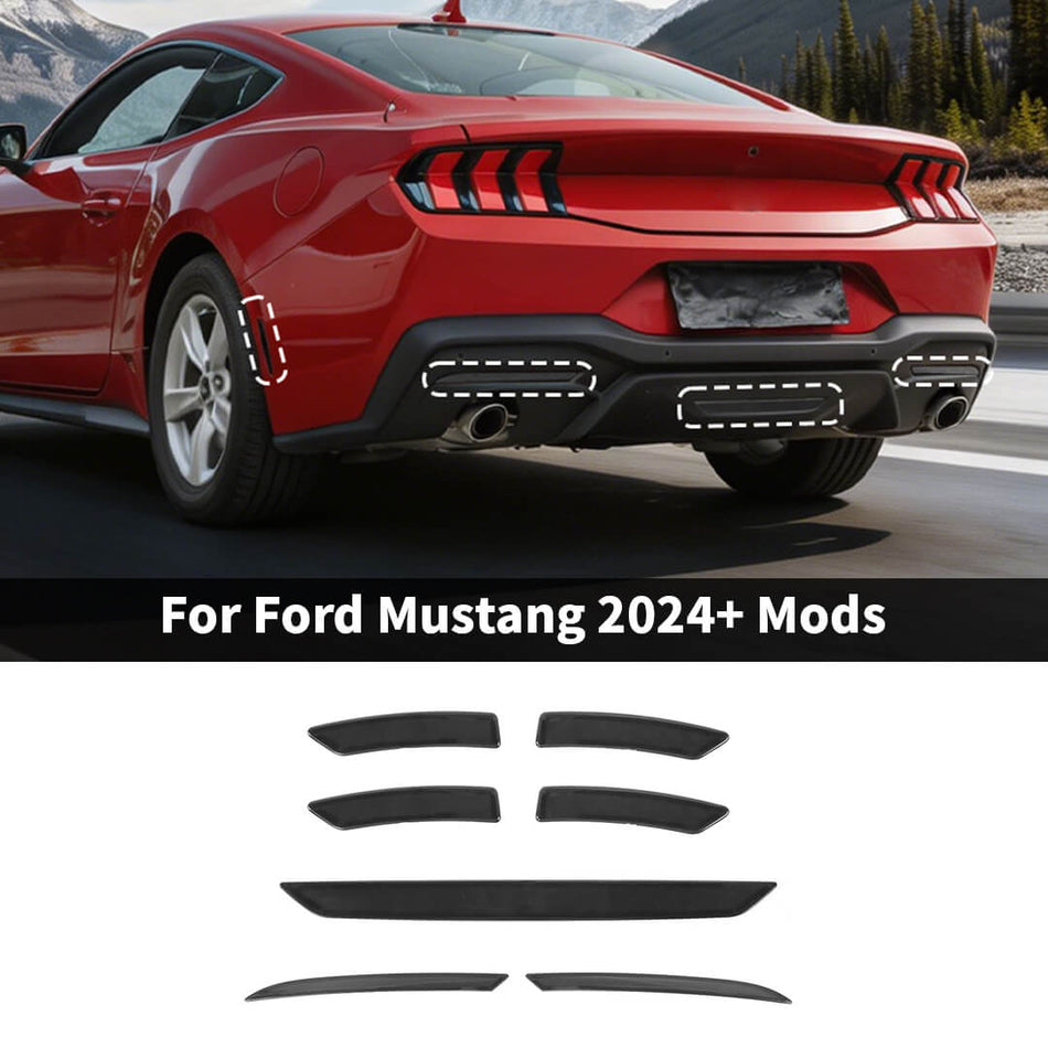 For 2024+ Ford Mustang Exterior Side Eyebrow Fog Reverse Light Lamp Cover Trim Kit (7 pcs)