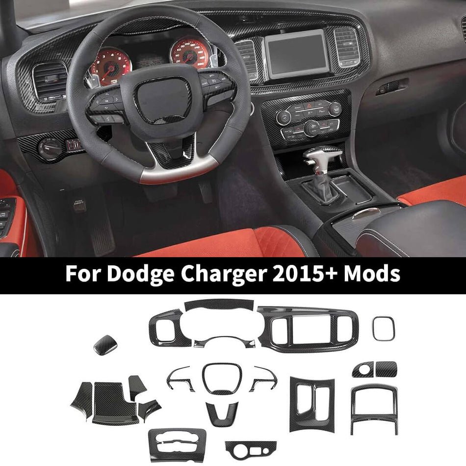 For 2015+ Dodge Charger Interior Center Console Dash Cover Trim Kit (20 pcs)
