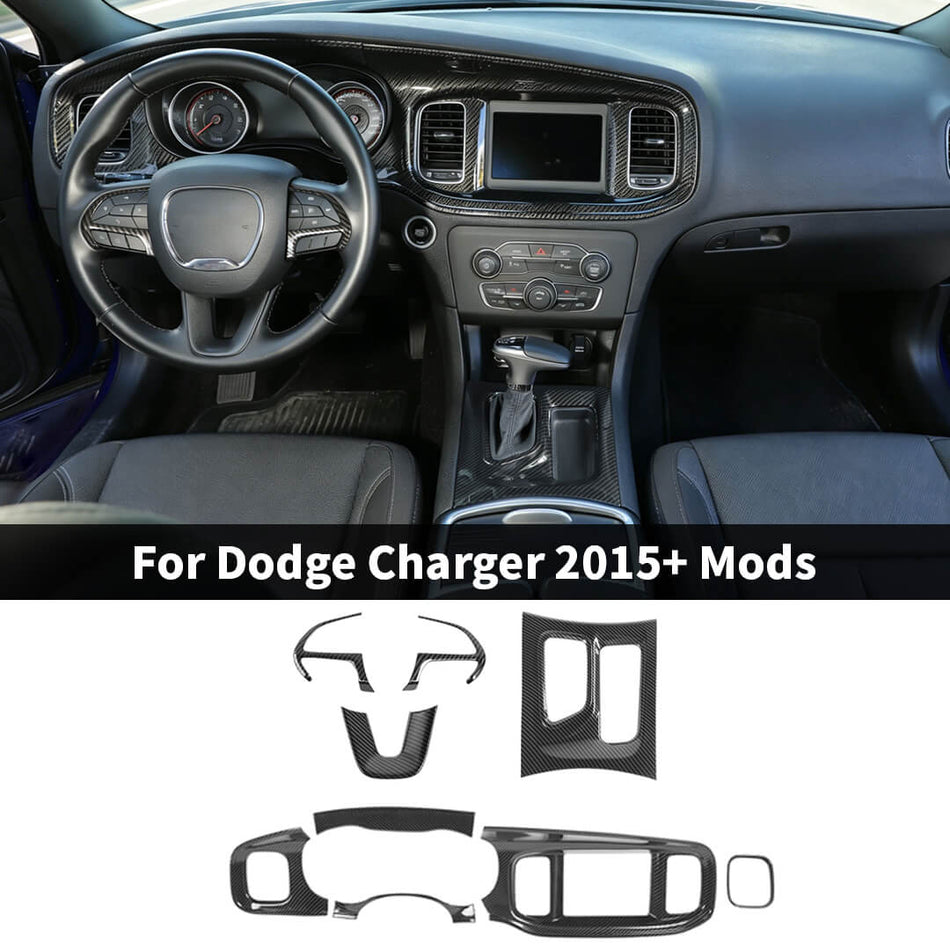 For 2015+ Dodge Charger Center Console Steering Wheel Gear Shift Trim Cove Kit (9 pcs)