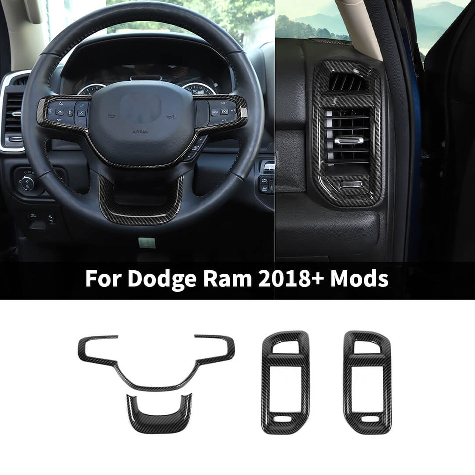 For 2018+ Dodge RAM Interior Steering Wheel Air Vent Trim Cover Kit (4 pcs)