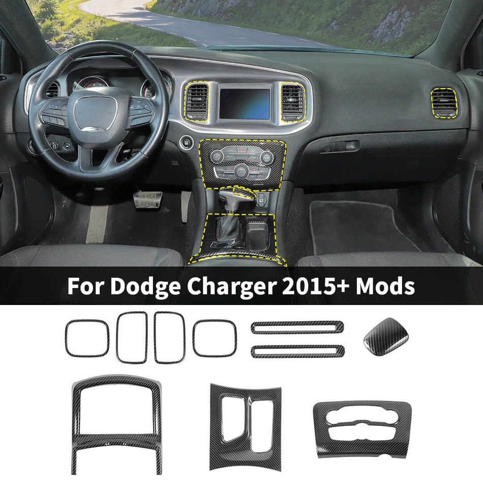 For 2015+ Dodge Charger Interior Center Console Cover Trim Kit (10 pcs)