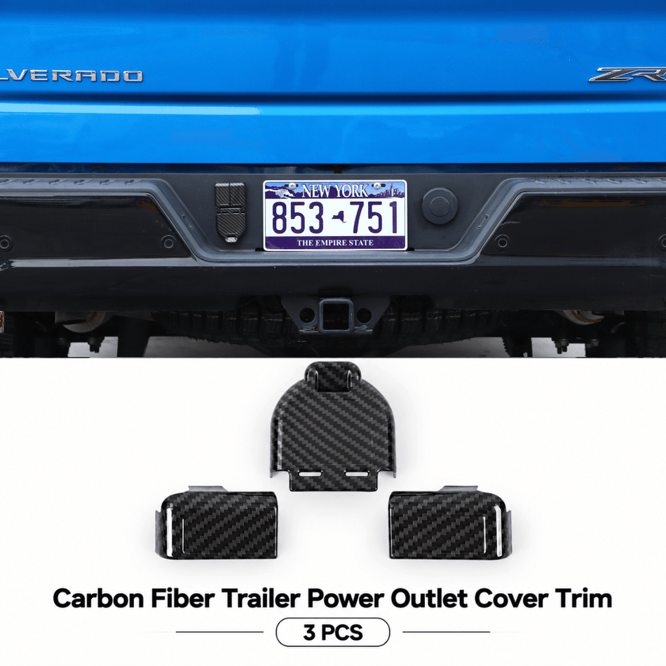 For 2022+ Chevy Silverado GMC Sierra Hummer EV Carbon Fiber Trailer Power Outlet Cover Trim 3PCS