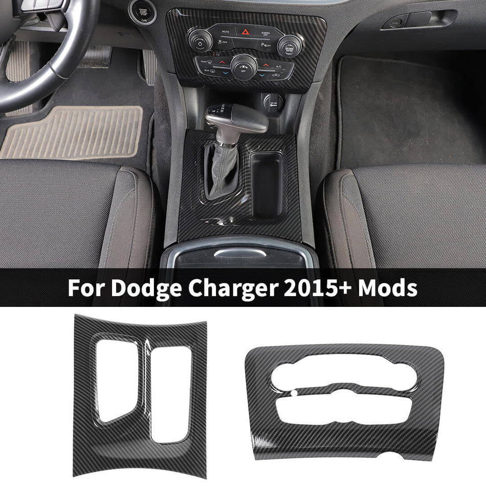 For 2015+ Dodge Charger Interior Center Console Air Conditioner & Gear Shift Panel Cover Trim Bezels (2 pcs)