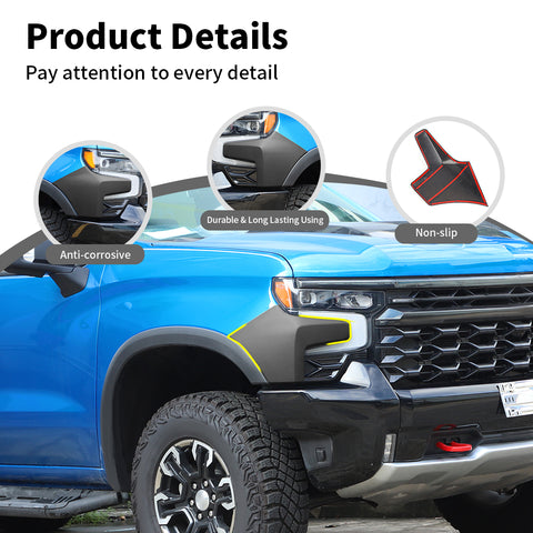 For 2022+ Chevrolet Silverado Black Front Grill Side Fender Wrap Corner Cover Trim