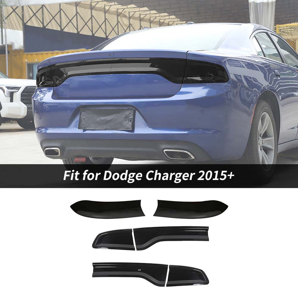 For 2015+ Dodge Charger Front & Rear Headlight Taillight Decor Cover Kit Smoked Black