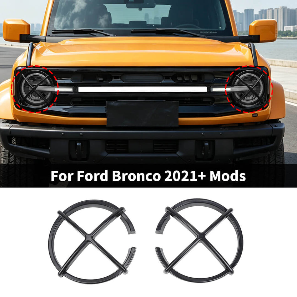 For 2021+ Ford Bronco Headlight Cover Head Lamp Guard Protector Trim (2 pcs)