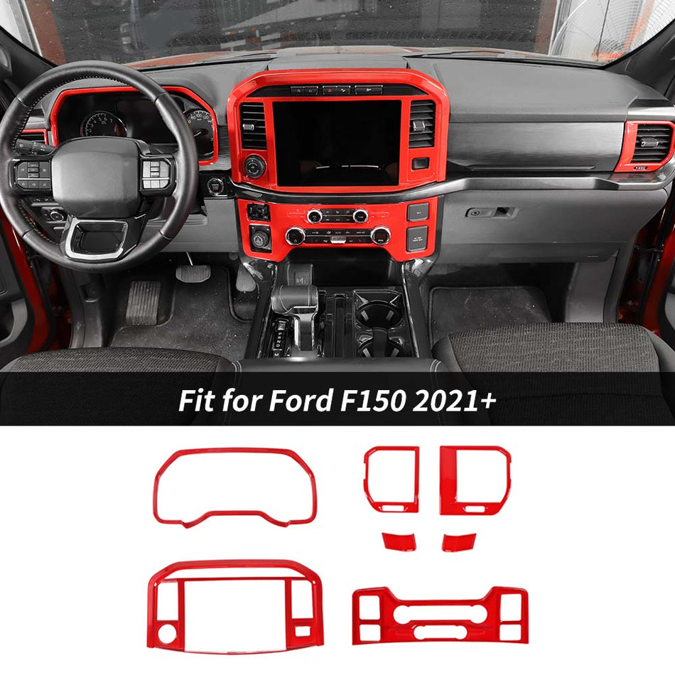 For 2021+ Ford F150 Red 4x Interior Decoration Trim Kit (Fits 12” Screen, Mechanical Gauge Cluster Only)