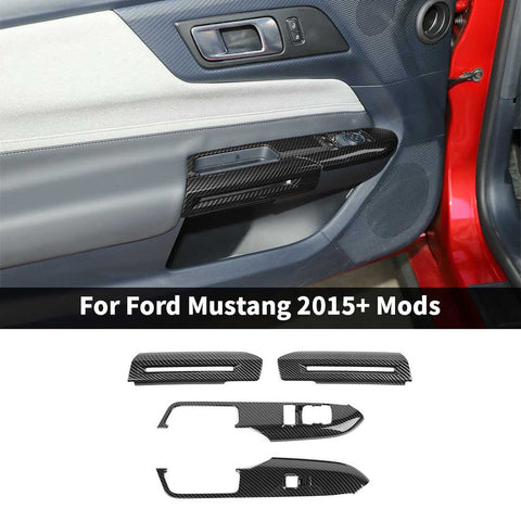For 2015+ Ford Mustang Carbon Fiber Door And Window Lift Handle Trim Cover Suitable