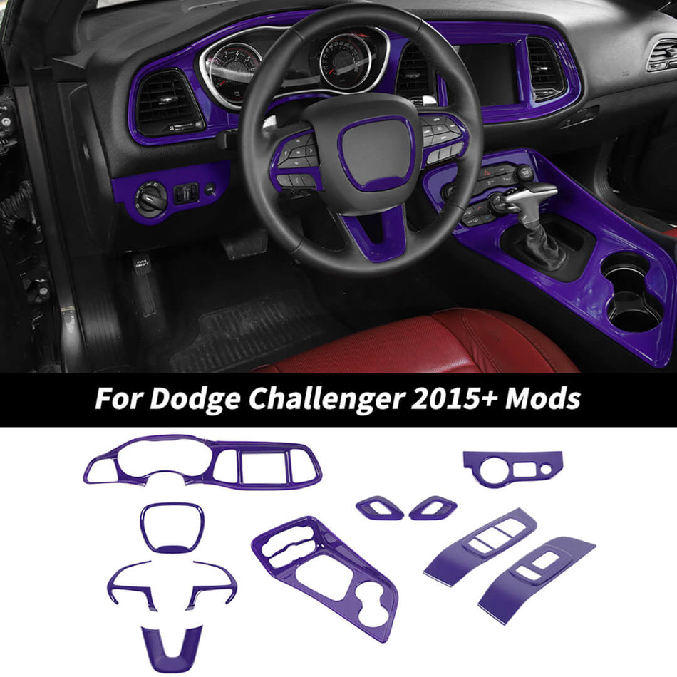 For 2015+ Dodge Challenger Purple Interior Center Console Dash Decor Cover Trim Kit (14 pcs)