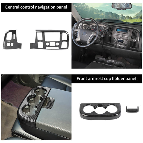 For 2007-2013 Chevy Silverado/GMC-SIERRA Interior Center Console Steering Wheel Cup Holder Trim Cover Kit