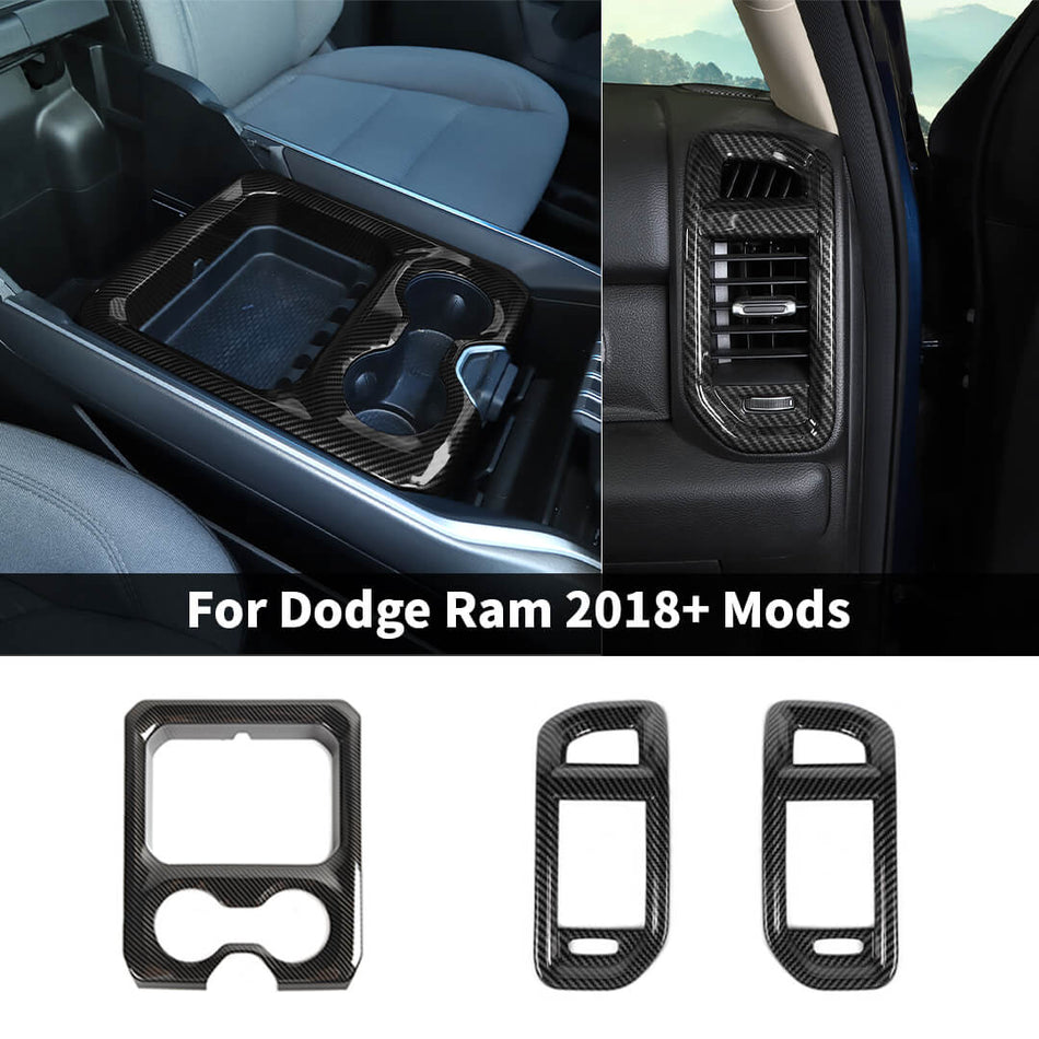 For 2018+ Dodge RAM Interior Center Console Cup Holder & Air Vent Outlet Cover Trim Kit (3 pcs)