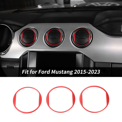 For 2015-2023 Ford Mustang Red Aluminum Dashboard Air Conditioner Vent Trim Cover Ring