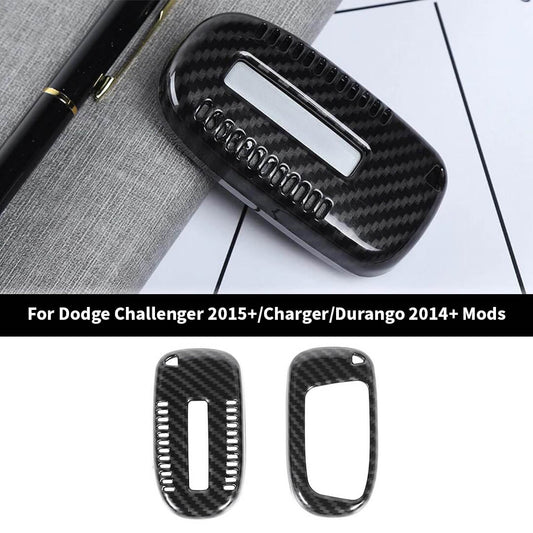 For 2015+ Dodge Challenger/2014+ Charger/Durango Car Key Fob Protect Decor Cover Case Trim (2 pcs)