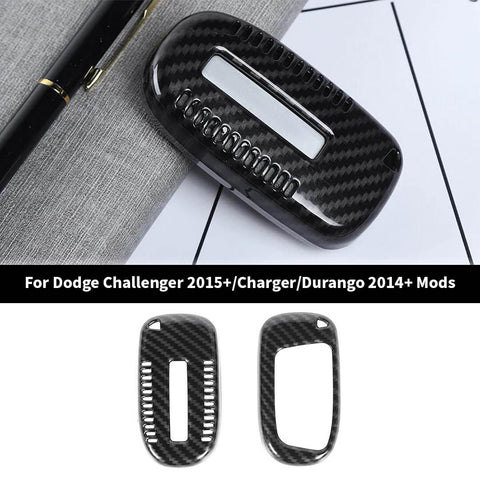 For 2015+ Dodge Challenger/2014+ Charger/Durango Car Key Fob Protect Decor Cover Case Trim (2 pcs)