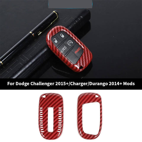For 2015+ Dodge Challenger/2014+ Charger/Durango Car Key Fob Protect Decor Cover Case Trim (2 pcs)
