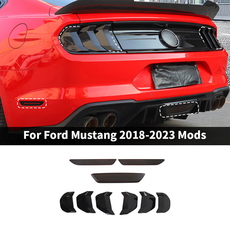 For 2018-2023 Ford Mustang Rear Taillight Fog Light Eyebrow Lamp Cover Trim Kit (9 pcs)