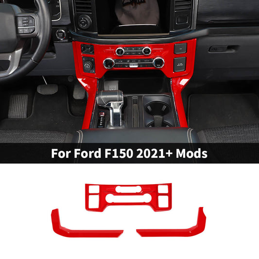 For 2021+ Ford F150 Interior Center Console Air Conditioner Control Panel & Gear Shift Side Panel Tirm Cover Kit (3 pcs)