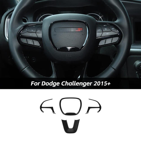 For 2015+ Dodge Challenger &Charger & 2014+ Durango Carbon Fiber Steering Wheel Decor Cover Kit Trim