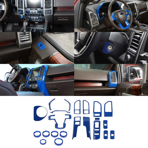 22 x Center Console Trim & Window Lift Panel Ignition Switch Trim Kit For Ford F150 2015-2020 Blue Accessories | CheroCar